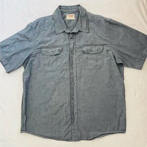 Wrangler Men Button Down Shirt XL Blue Gray Denim Short Sleeves Top Outdoor